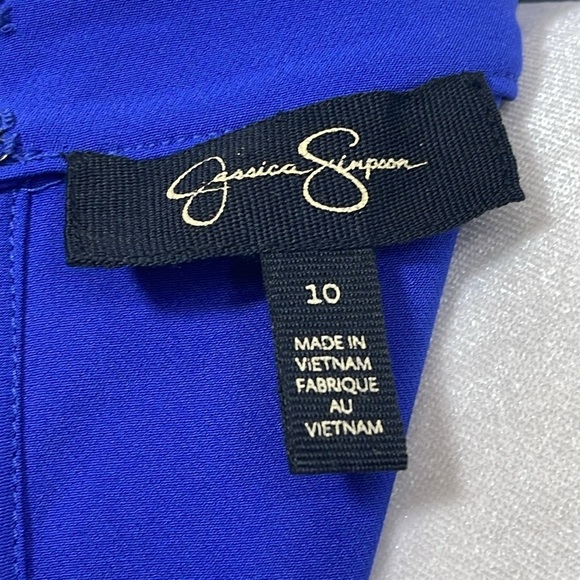 Jessica Simpson Royal Blue Sheath Dress Above The Knee Sz 10 Capped Sleeves - Picture 12 of 14